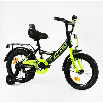Велосипед 14" дюймів 2-х колісний CORSO MAXIS ручне гальмо, дзвіночок, сидіння з ручкою, додаткові колеса, ЗІБРАНИЙ НА 75% - CL-14105