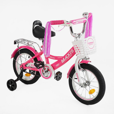 Велосипед 14" дюймів 2-х колісний CORSO MAXIS  ручне гальмо, дзвіночок, сидіння з ручкою, додаткові колеса, ЗІБРАНИЙ НА 75%, в коробці - CL-14705