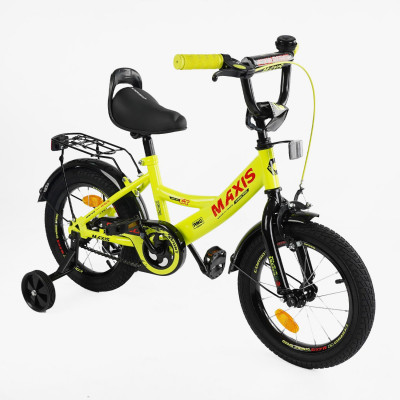 Велосипед 14" дюймів 2-х колісний CORSO MAXIS  ручне гальмо, дзвіночок, сидіння з ручкою, додаткові колеса, ЗІБРАНИЙ НА 75%, в коробці - CL-14663