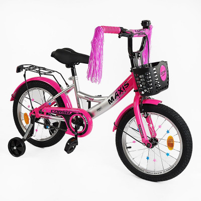 Велосипед 18" дюймів 2-х колісний CORSO MAXIS  кошик, прикраси, ручне гальмо, дзвіночок, дод. колеса, ЗІБРАНИЙ НА 75%, в коробці - CL-18498