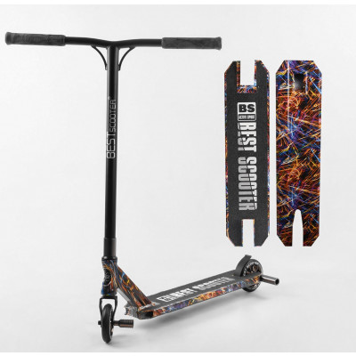 Самокат трюковий Best Scooter  HIC-система, ПЕГИ, алюмінієвий диск та дека з ПРИНТОМ, колеса PU, d = 110мм, ширина керма - 60 см - BS-77350