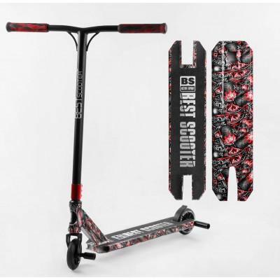 Самокат трюковий Best Scooter  HIC-система, ПЕГИ, алюмінієвий диск та дека з ПРИНТОМ, колеса PU, d = 110мм, ширина керма - 60 см - BS-77488