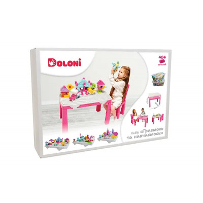 Набір DOLONI "Граємось та навчаємось" стіл, стілець  + конструктор 397дет. 04660/2 - 04660/3