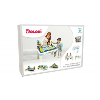 Набір DOLONI "Граємось та навчаємось" стіл, стілець  + конструктор 397дет. 04660/2 - 04660/7