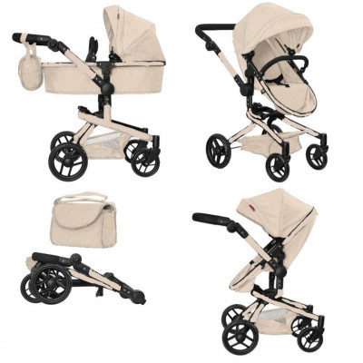 Коляска для ляльки 2 в 1 CARRELLO FORTUNA 9695 з сумкою - CREAM