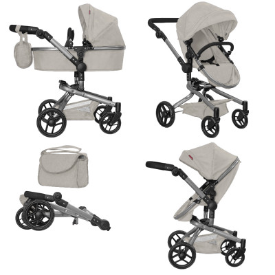 Коляска для ляльки 2 в 1 CARRELLO FORTUNA 9695 з сумкою - LIGHT GREY