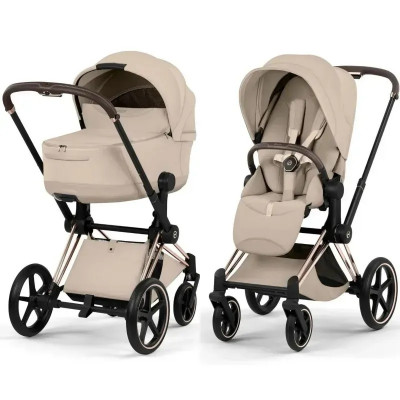 Дитяча коляска 2 в 1 Cybex Priam Style Collection 5.0 шасі Rosegold з реверсивним блоком - Cozy Beige