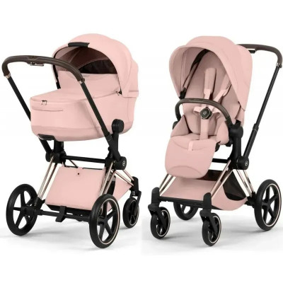 Дитяча коляска 2 в 1 Cybex Priam Style Collection 5.0 шасі Rosegold з реверсивним блоком - Peach Pink