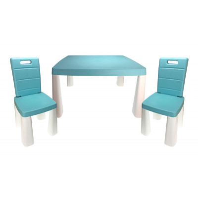Дитячий пластиковий стіл з двома стільчиками - Бірюзовий