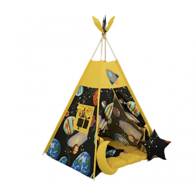 Вігвам-намет дитячий, каркасний "Лялька герой" пишний килимок, фіксатор, подушка р. 100*100*150 см - Космос