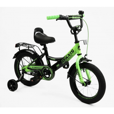 Велосипед 14" дюймів 2-х колісний CORSO MAXIS  ручне гальмо, дзвіночок, сидіння з ручкою, додаткові колеса, ЗІБРАНИЙ НА 75%, в коробці - MX-26939