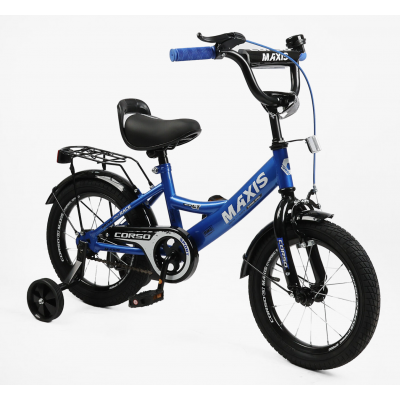 Велосипед 14" дюймів 2-х колісний CORSO MAXIS  ручне гальмо, дзвіночок, сидіння з ручкою, додаткові колеса, ЗІБРАНИЙ НА 75%, в коробці - MX-43033