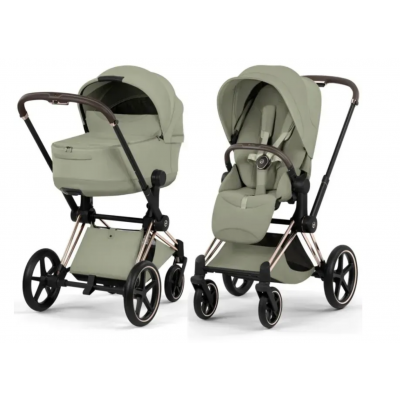 Дитяча коляска 2 в 1 Cybex Priam Style Collection 5.0 шасі Rosegold з реверсивним блоком - Sage Green