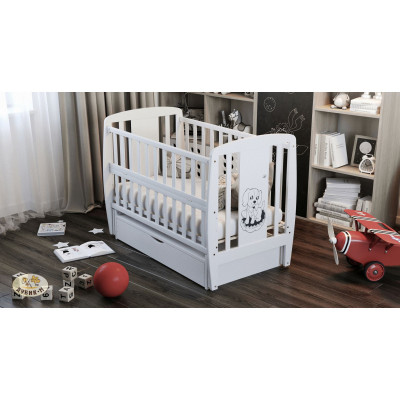 Ліжечко  Собачка маятник, ящик, відкидний бік, бук - Білий