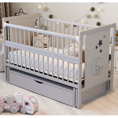 Ліжечко Ведмедик  маятник, ящик, відкидна боковина, бук - Сірий